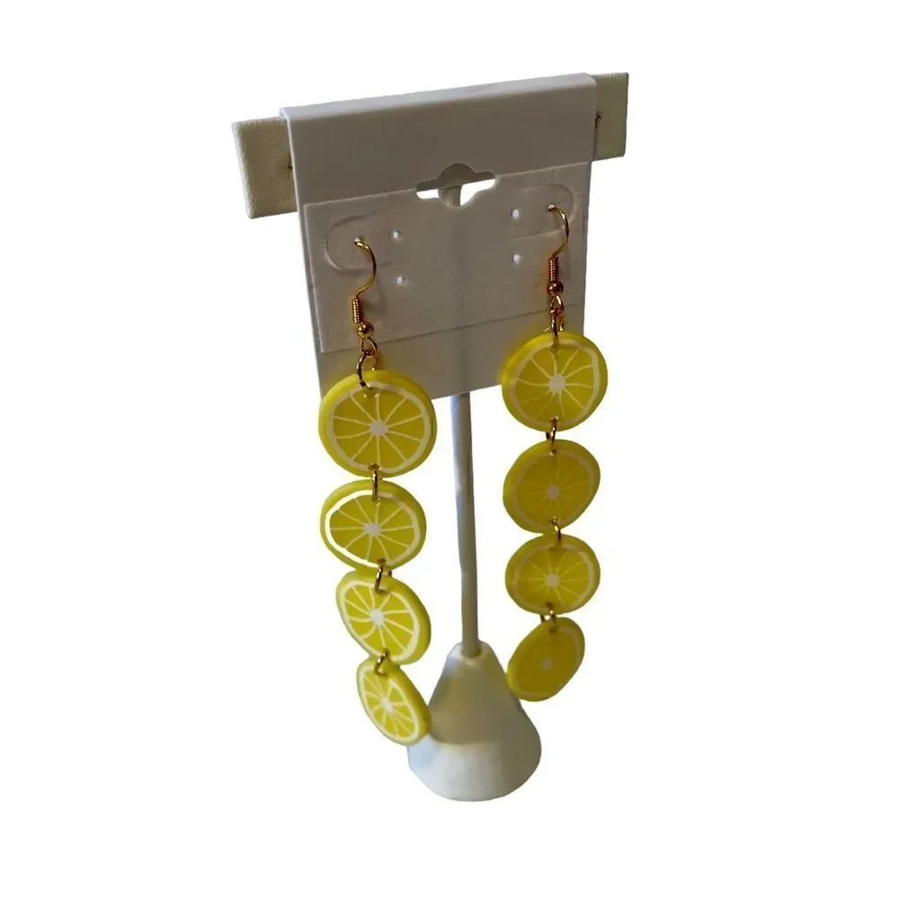 Lemon slices long drop earrings w/gold hardware. Sooo Cute!!